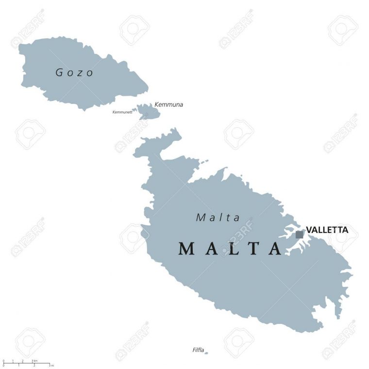 Carte Politique De Malte Avec La Capitale Valletta. République Et Europe De  L'europe Du Sud, Pays Composé D'un Archipel En Méditerranée. Illustration dedans Pays Et Capitales D Europe