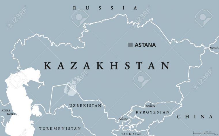 Carte Politique Du Kazakhstan Avec La Capitale Astana. République. Pays  Transcontinental Du Nord De L'asie Centrale Et De L'europe De L'est. avec Carte Europe Pays Et Capitale