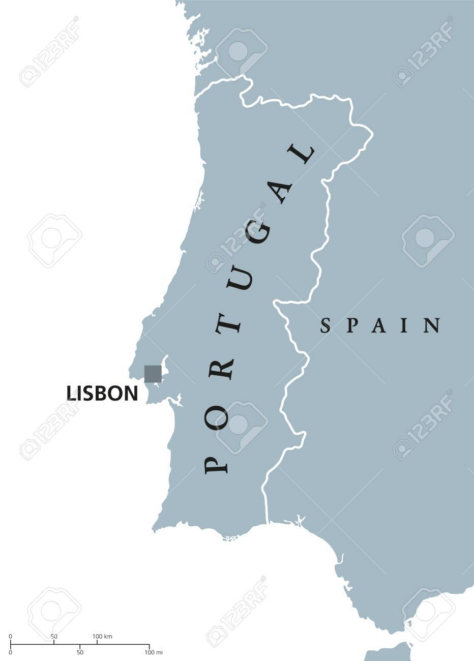 Carte Politique Du Portugal Avec La Capitale Lisbonne Et Les Pays Voisins.  République Sur La Péninsule Ibérique Dans Le Sud-Ouest De L'europe. intérieur Carte Europe Capitale
