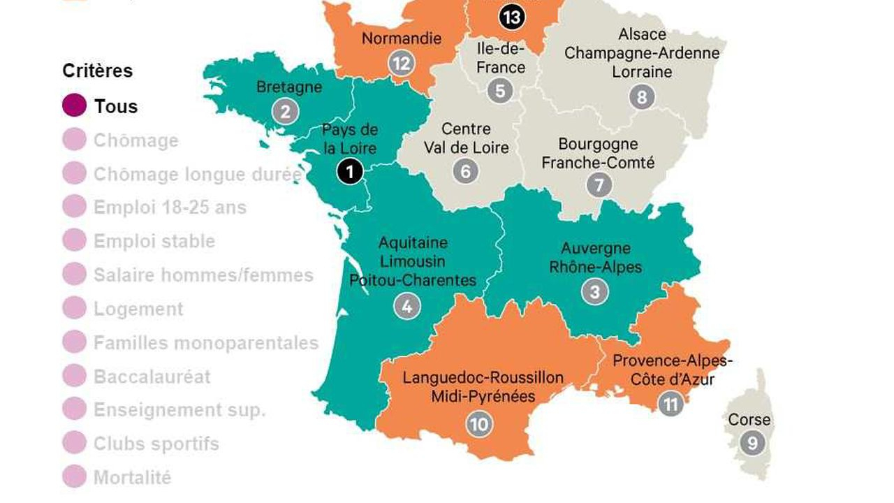 Carte : Quelles Sont Les Régions Où Il Fait Bon Vivre intérieur Carte Nouvelles Régions De France