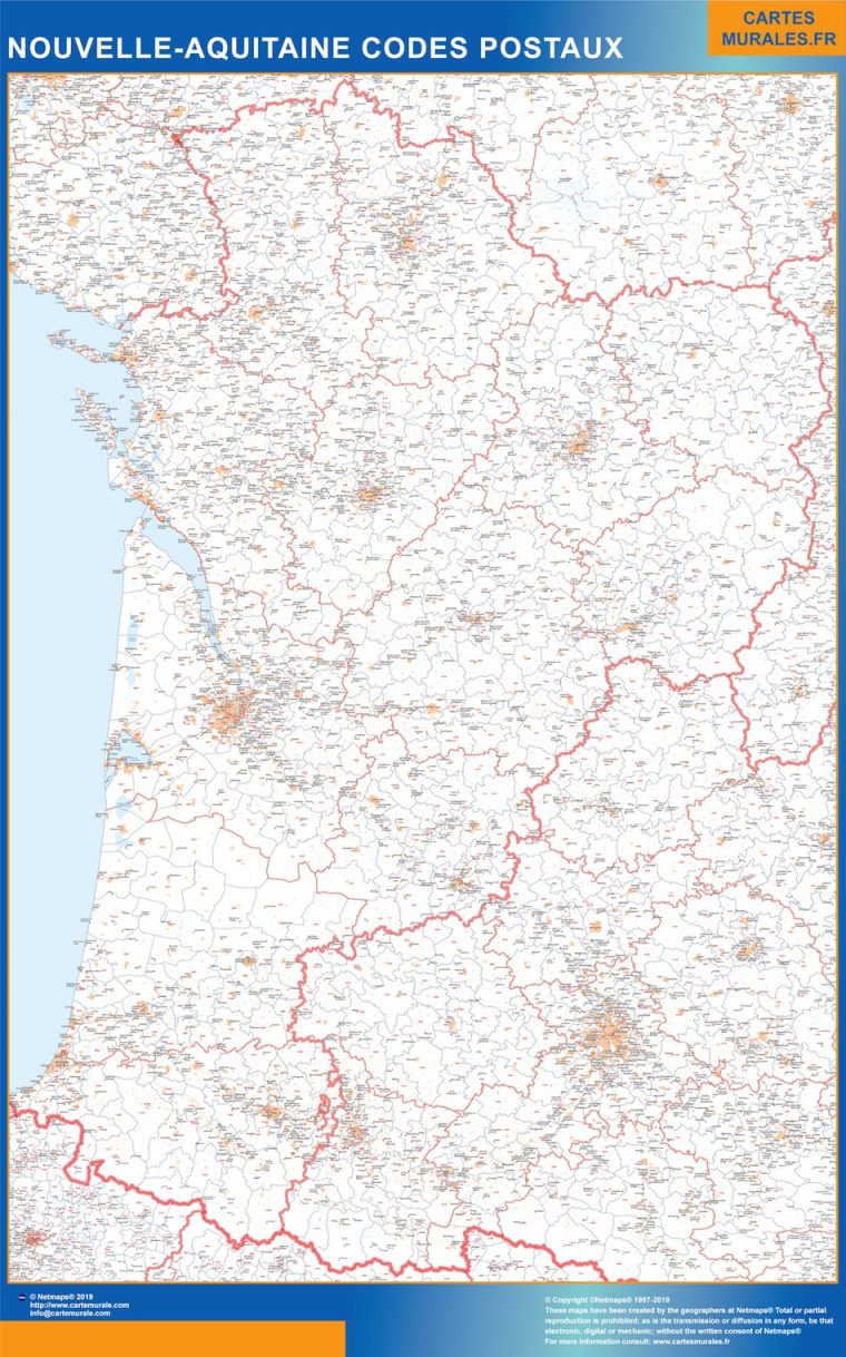 Carte Région Plastifiée Nouvelle Aquitaine Codes Postaux Magnétique à Carte Nouvelle Région France