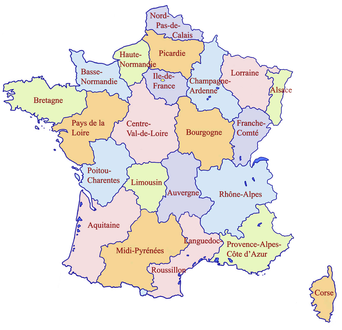 Carte Régions De France Couleur, Carte Des Régions De France avec Carte Région France Vierge 