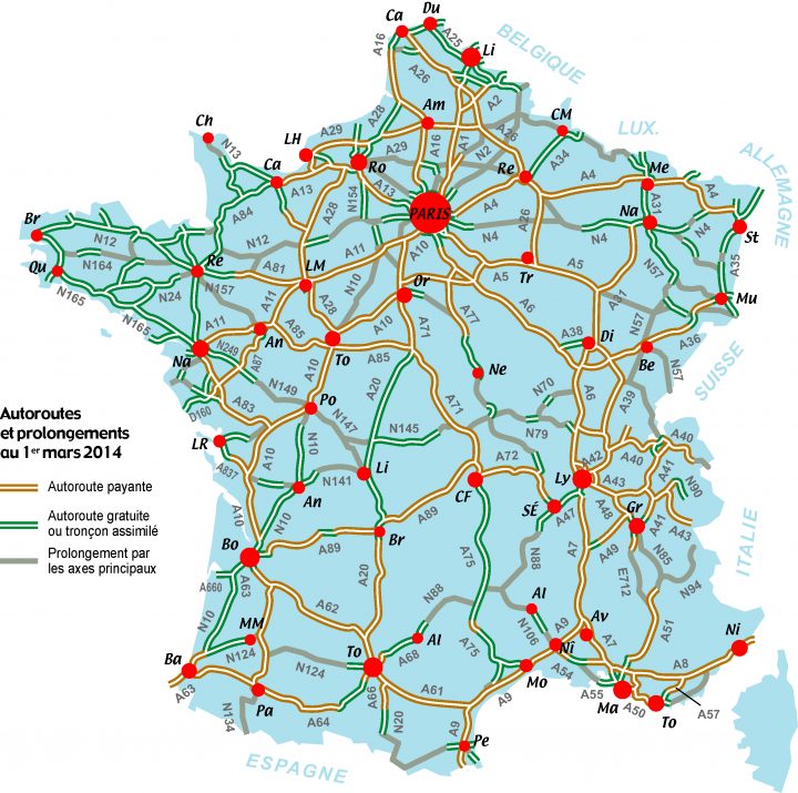 Carte Routes Et Autoroutes De France | Carte De France encequiconcerne Carte France Avec Departement