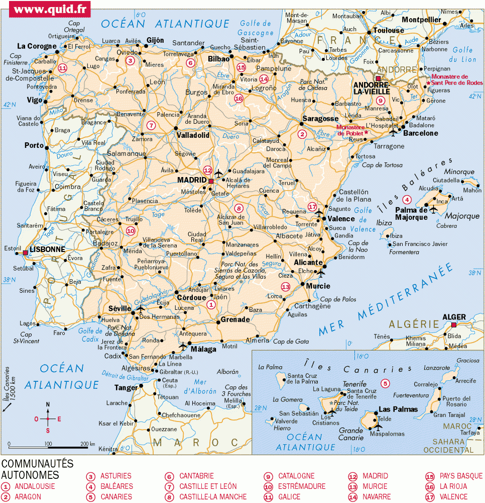 Carte Routière – Espagne Et Portugal | Espagne Carte, Carte pour Carte De France Detaillée Gratuite