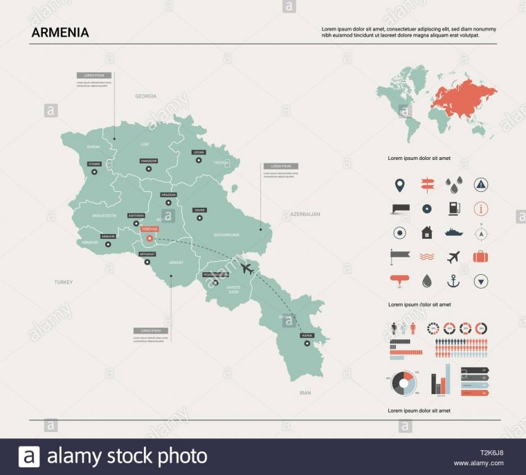 Carte Vectorielle De L'arménie. Carte Pays Très Détaillés à Carte D Europe Avec Pays Et Capitales