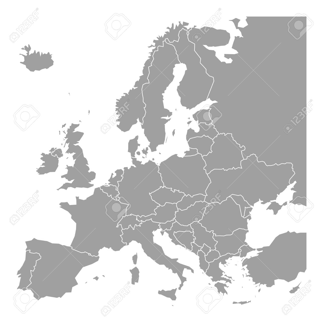 Carte Vierge D'europe. Carte Vectorielle Simplifiée En Gris Avec Bordures  Blanches Sur Fond Blanc. tout Carte Europe Vierge