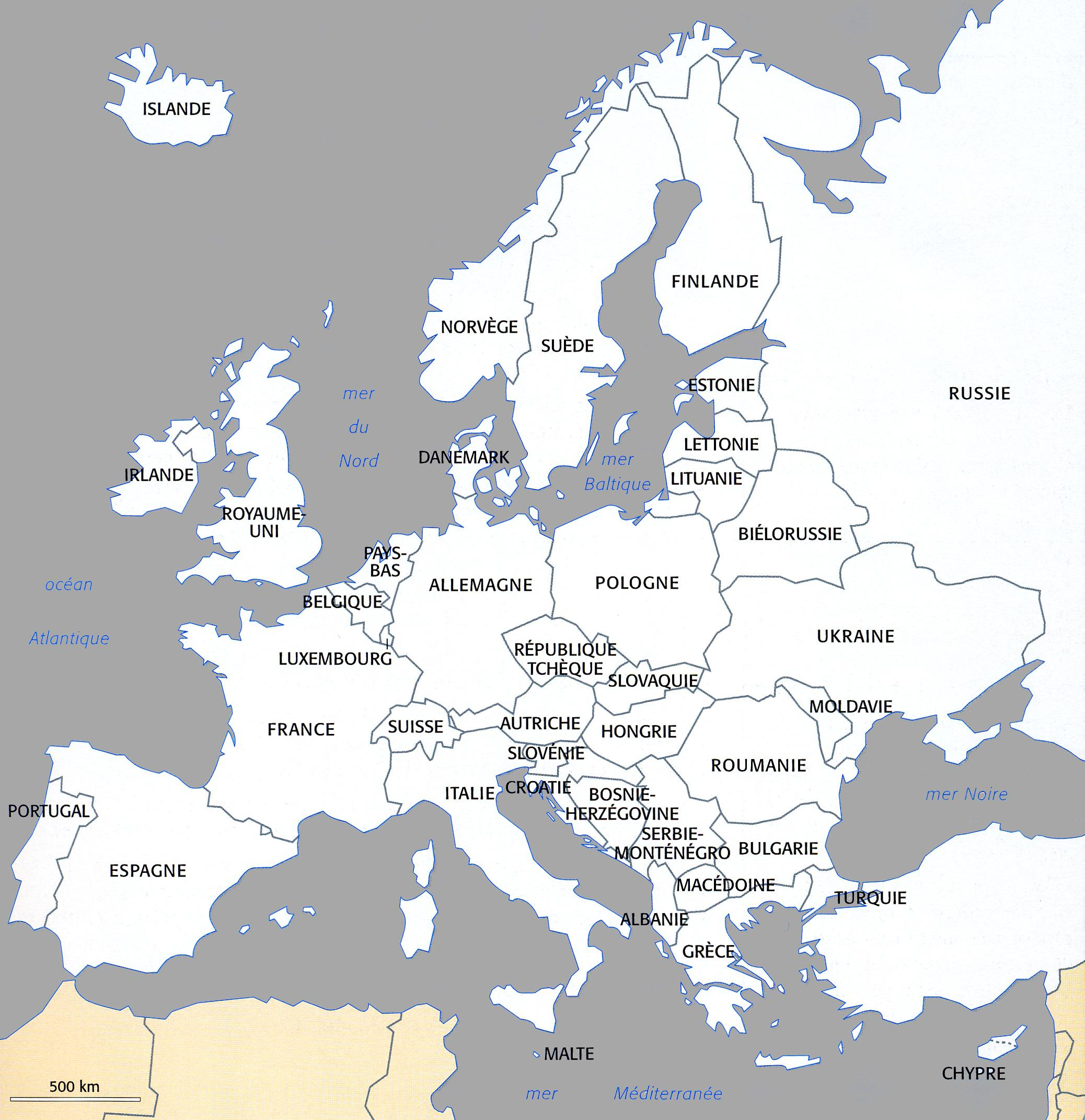 Carte-Vierge-Pays-Europe intérieur Carte Des Pays De L Europe