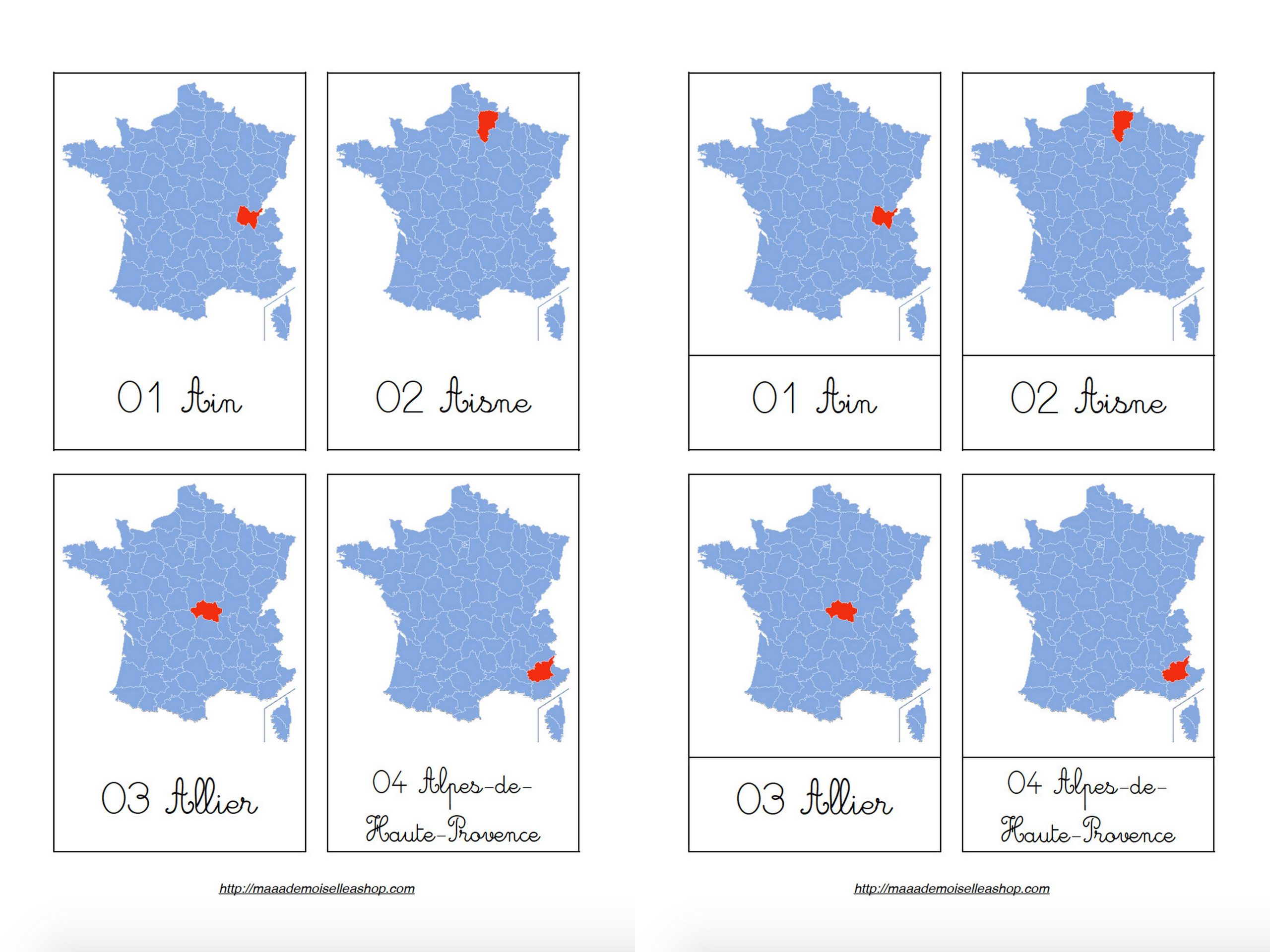 Cartes De Nomenclature - Départements Français (101 Cartes + Pochette De  Rangement) avec Carte Des Départements Français