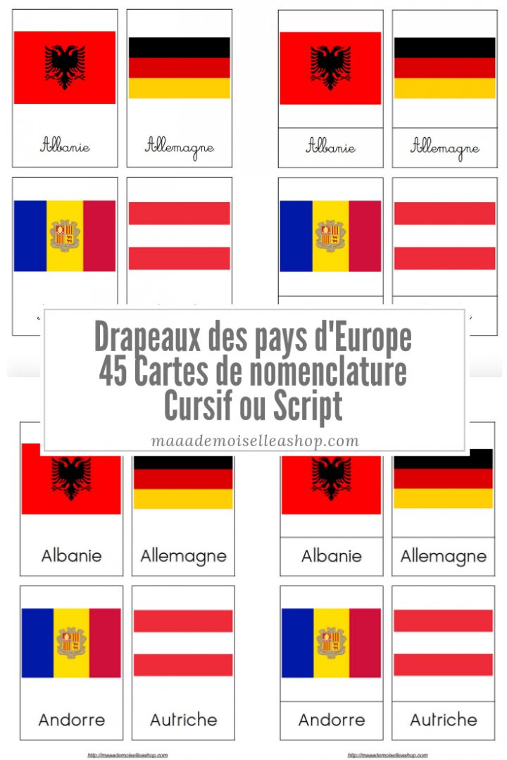 Cartes De Nomenclature – Drapeaux Des Pays D'europe (45 Cartes + Pochette  De Rangement) avec Drapeaux Européens À Imprimer