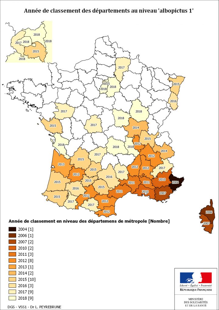 Cartes De Présence Du Moustique Tigre (Aedes Albopictus) En avec Carte Departements Francais