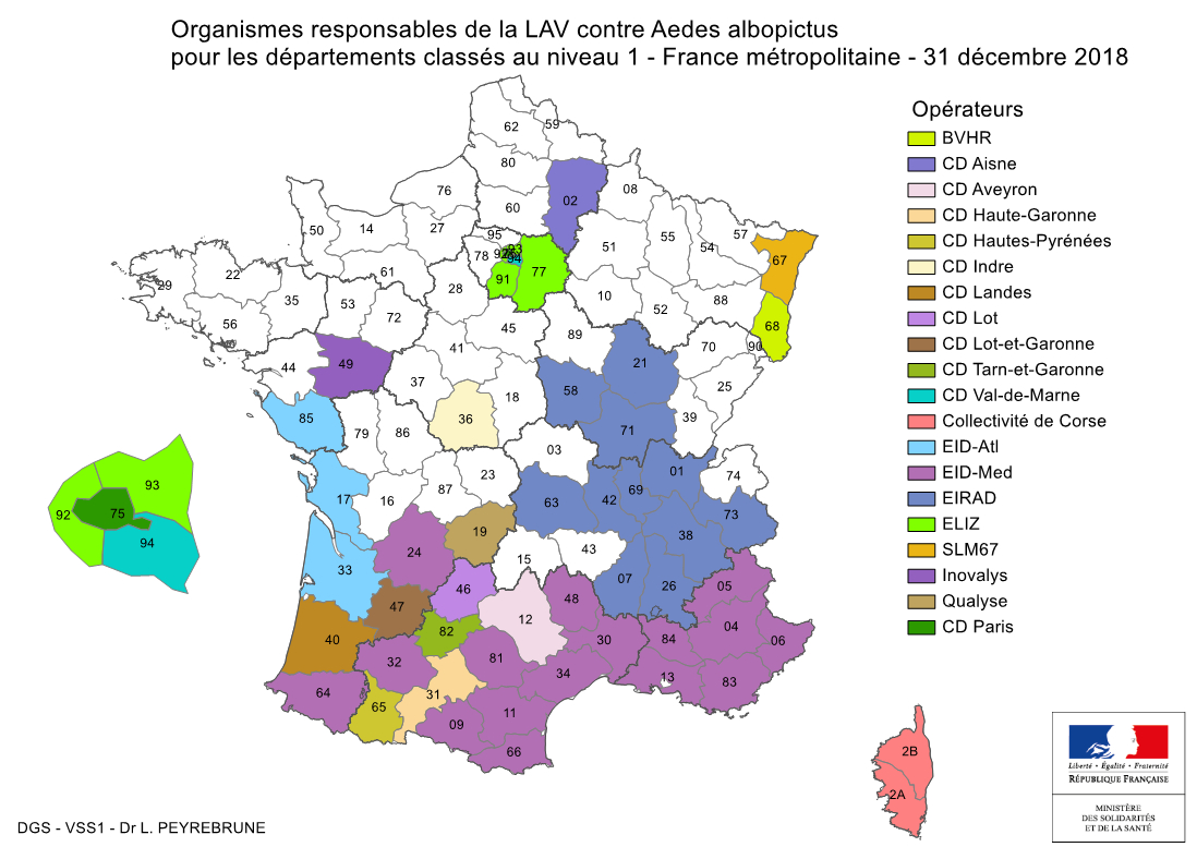 Cartes De Présence Du Moustique Tigre (Aedes Albopictus) En destiné Carte Départementale De La France