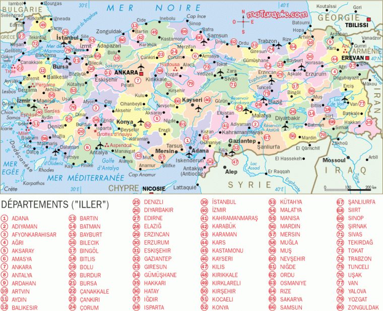 Cartograf.fr : Les Pays : La Turquie concernant Carte Numero Departement