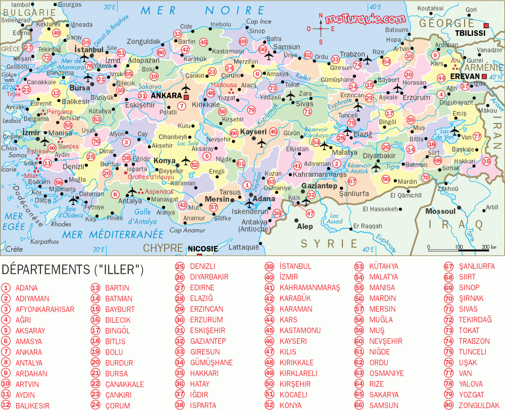 Cartograf.fr : Les Pays : La Turquie concernant Carte Numero Departement 