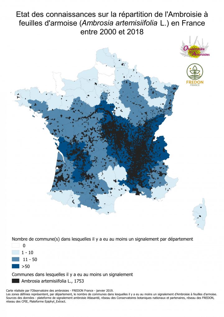 Cartographies De Présence De L'ambroisie En France concernant Nombre De Régions En France 2017