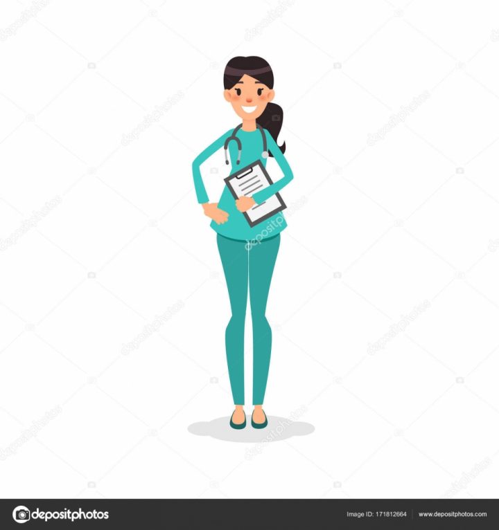 Cartoon Flat Nurse Smiling. Young Women Doctor With pour Stéthoscope Dessin