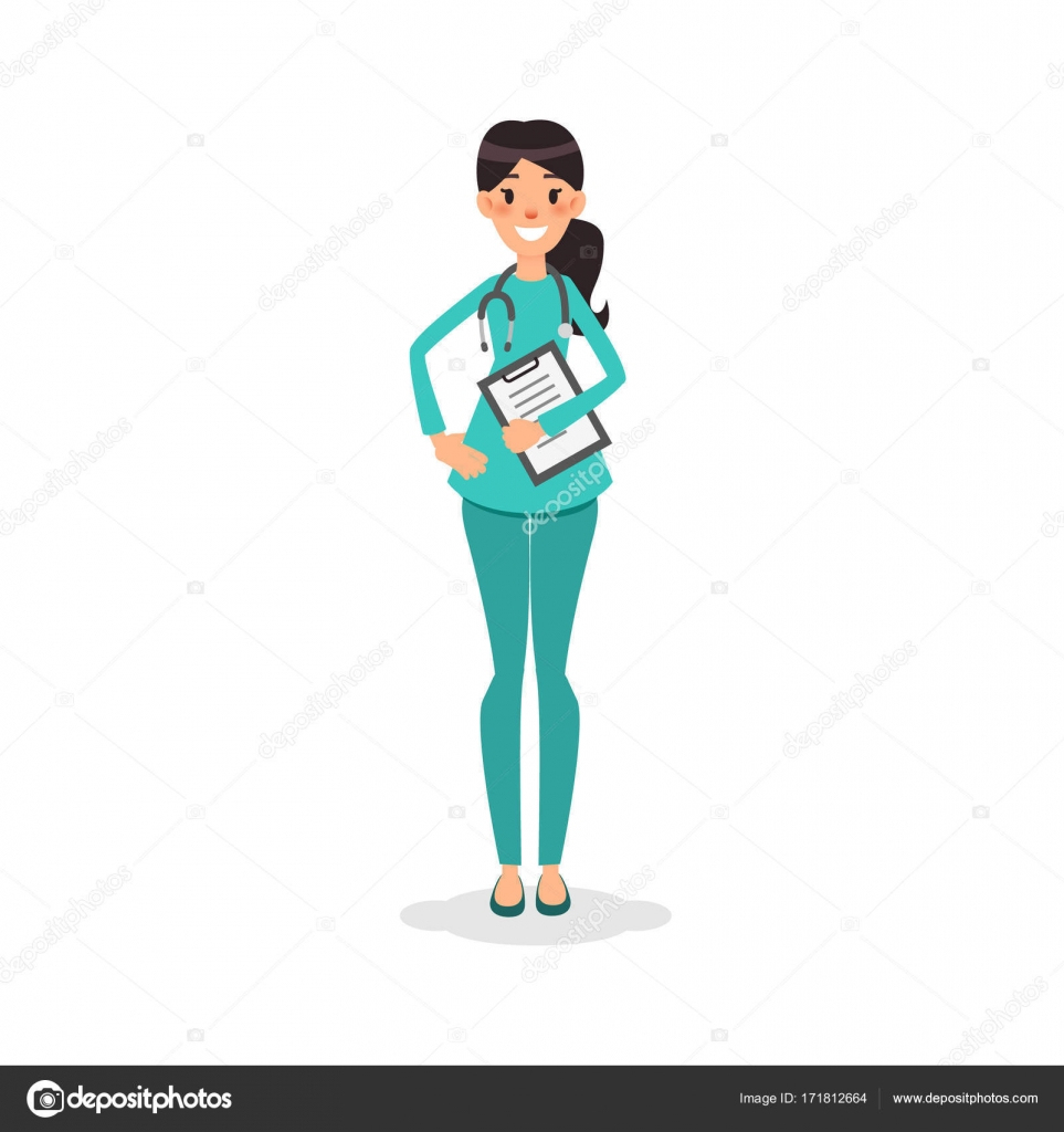 Cartoon Flat Nurse Smiling. Young Women Doctor With pour Stéthoscope Dessin