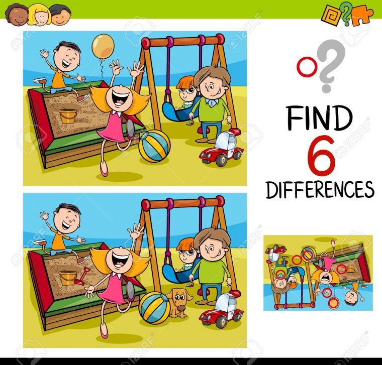 Cartoon Illustration De Trouver La Différence D'activités Éducatives Pour  Les Enfants Avec Les Enfants Sur Playground avec Trouver La Différence