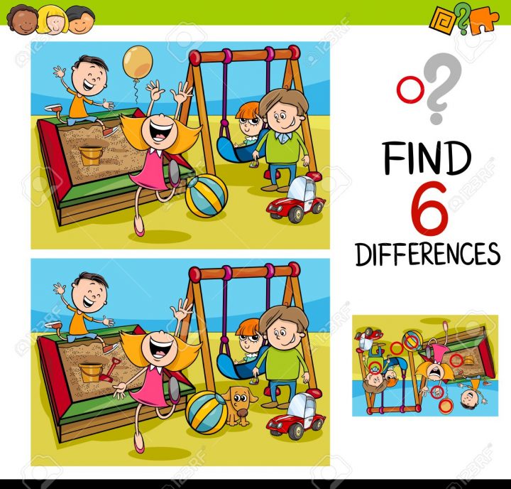 Cartoon Illustration De Trouver La Différence D'activités Éducatives Pour  Les Enfants Avec Les Enfants Sur Playground destiné Trouver Les Difference