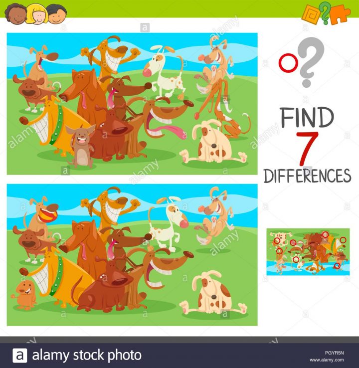 Cartoon Illustration Of Finding Seven Differences Between avec Chercher Les Differences