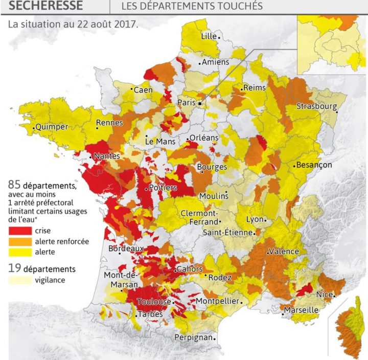 Catastrophes Naturelles  – Forte Sécheresse Dans 85 intérieur Carte Departements Francais