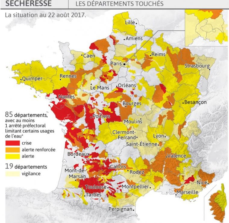 Catastrophes Naturelles  – Forte Sécheresse Dans 85 intérieur Carte Des Départements De France 2017