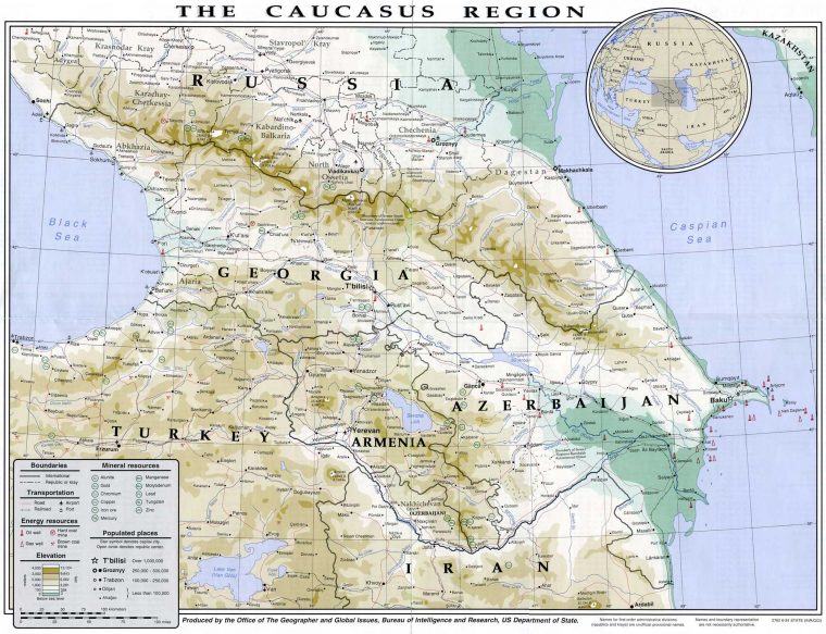 Caucasus – Relief • Map • Populationdata avec Carte Region Departement