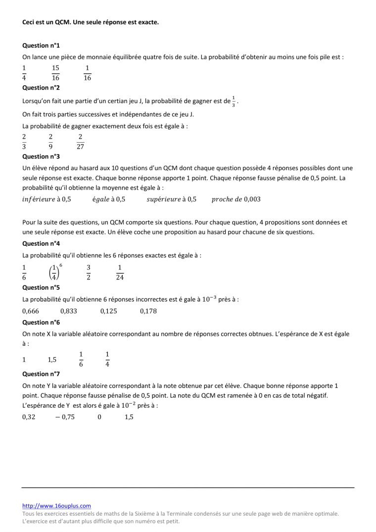 Ceci Est Un Qcm. Une Seule Réponse Est Exacte. Question N°1 On concernant Question Reponse Jeu