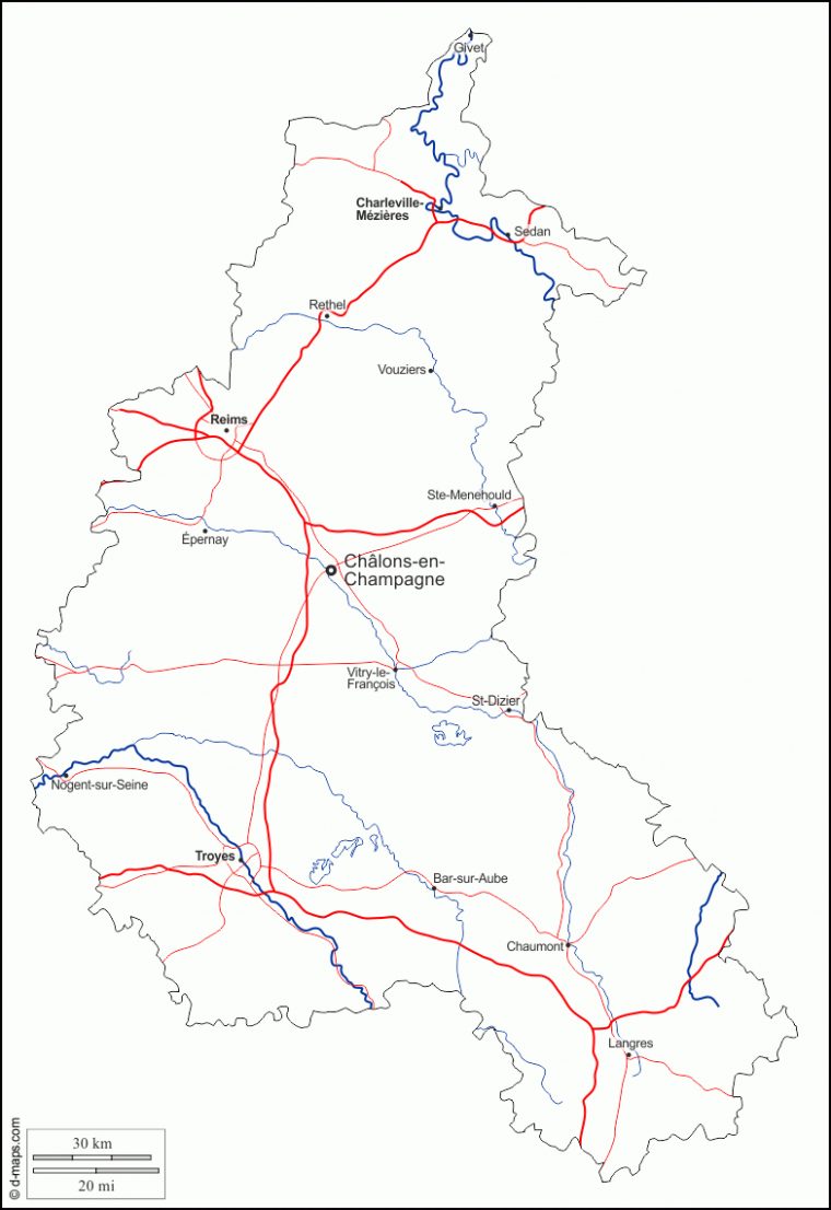 Champagne-Ardenne Carte Géographique Gratuite, Carte encequiconcerne Carte France Vierge Villes