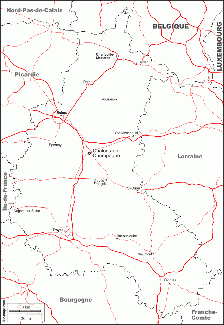 Champagne-Ardenne Carte Géographique Gratuite, Carte pour Carte France Vierge Villes