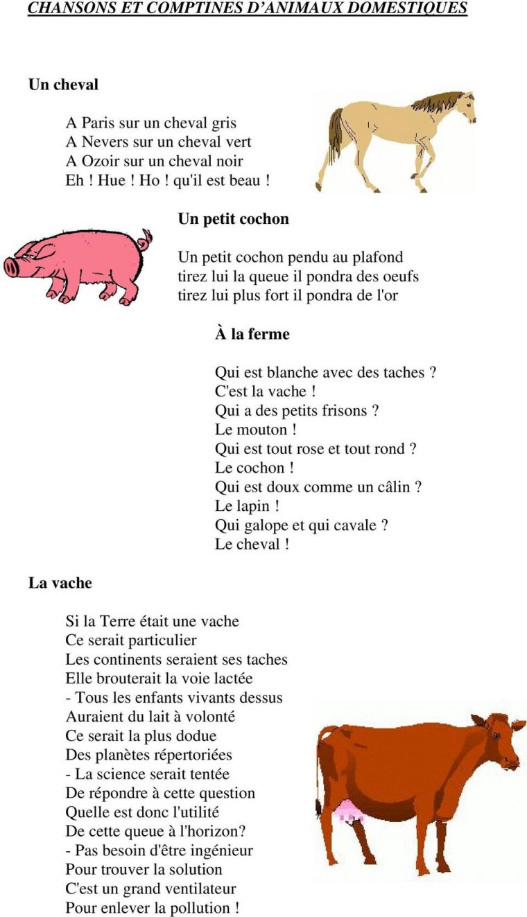 Chansons Et Comptines D Animaux Domestiques. Un Petit Cochon à Les Animaux Domestiques En Maternelle