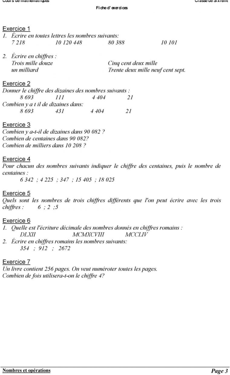 Chapitre 1 Nombres Et Operations – Pdf Téléchargement Gratuit concernant Exercice Chiffre Romain