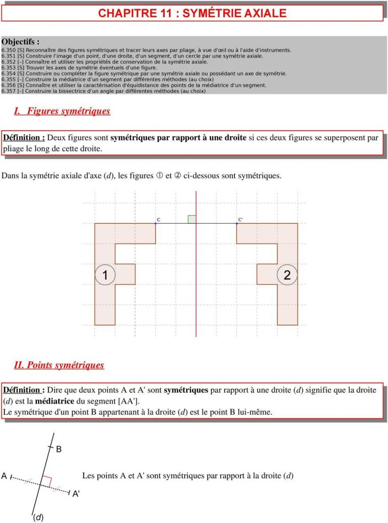 Chapitre 11 : Symétrie Axiale – Pdf Concernant Symétrie Cm1 pour Exercice Symétrie Ce1