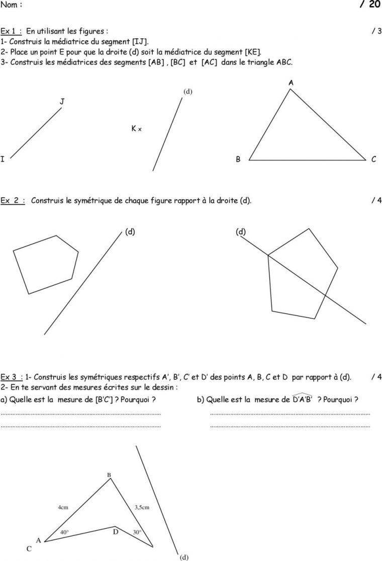 Chapitre 4 : La Symetrie Axiale Et Figures Geometriques avec Symétrie Cm1 Évaluation