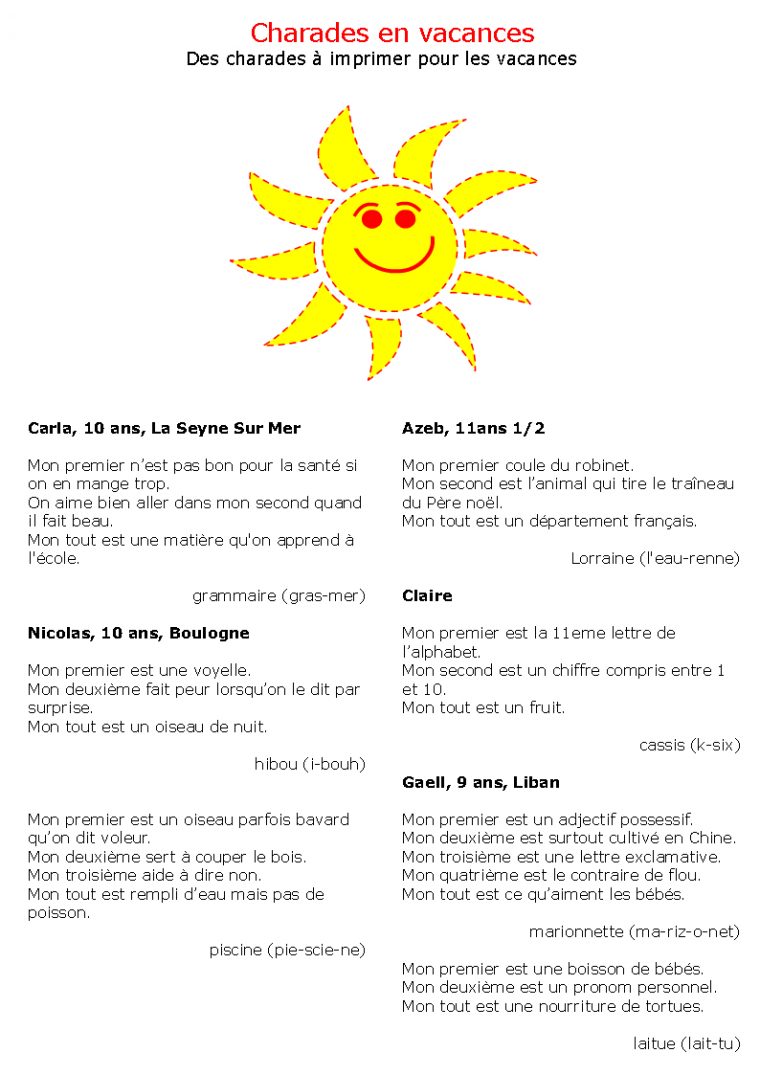 Charades-Vacances-A-Imprimer-1 (794×1123) | Charade dedans Jeux A Imprimer Pour 10 Ans