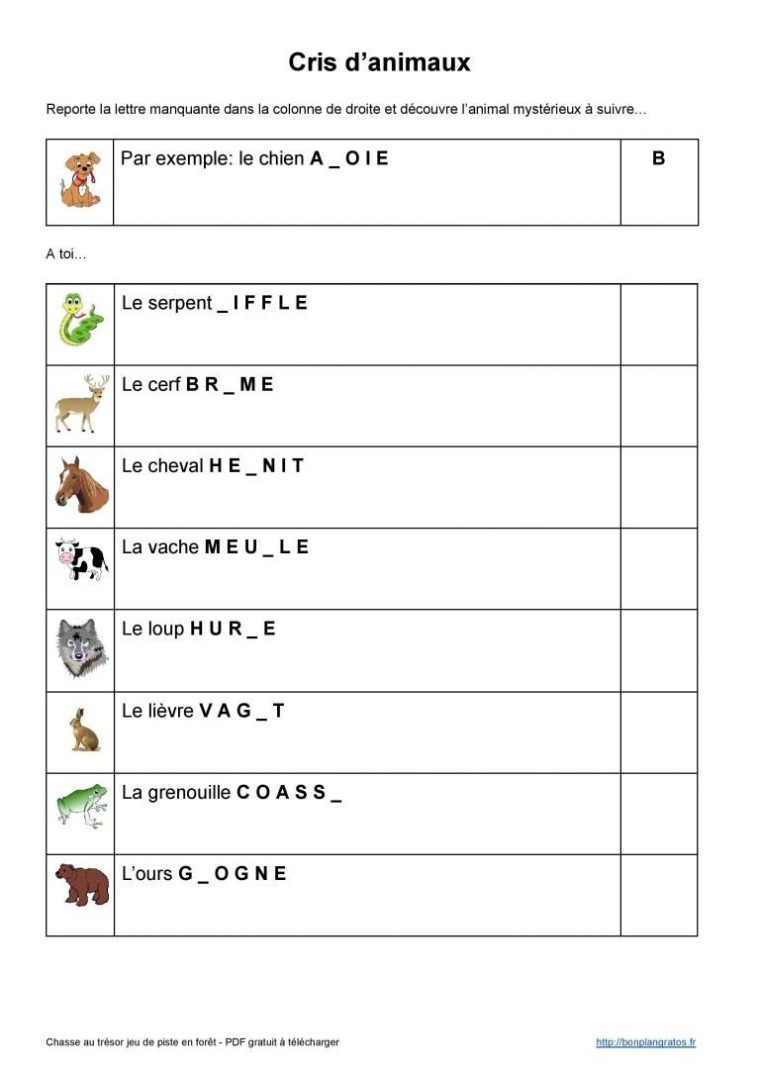 Chasse Au Trésor Gratuite À Télécharger Pdf | Chasse Aux pour Jeu Cri Des Animaux