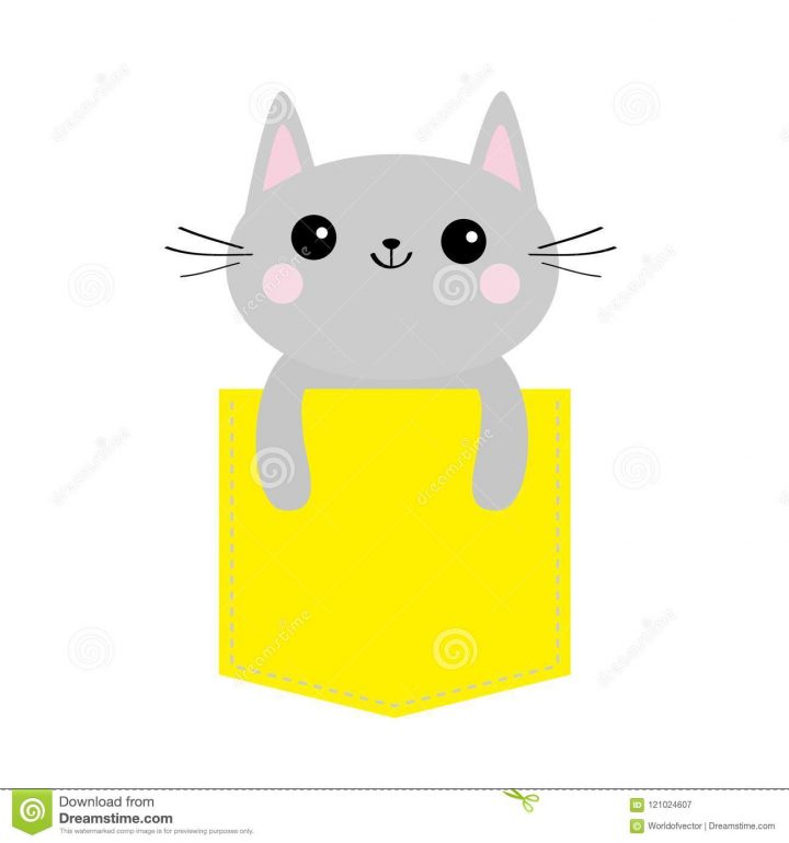 Chat Dans La Poche Jaune Personnage De Dessin Animé Mignon intérieur Minou Dessin