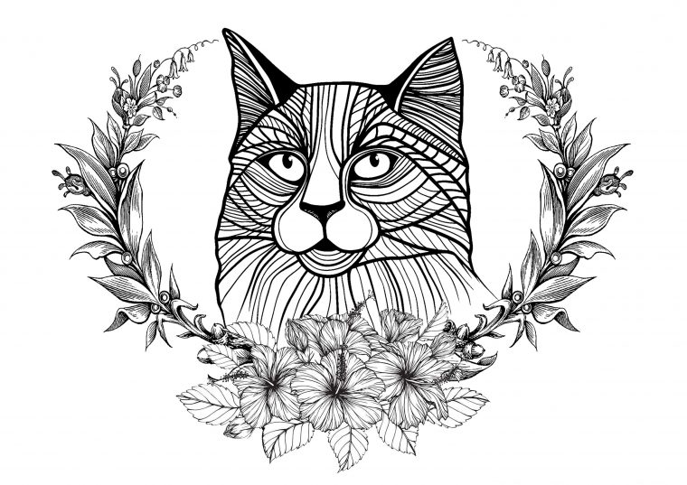 Chat Et Couronne De Laurier – Chats – Coloriages Difficiles pour Coloriage De Chat De Noel