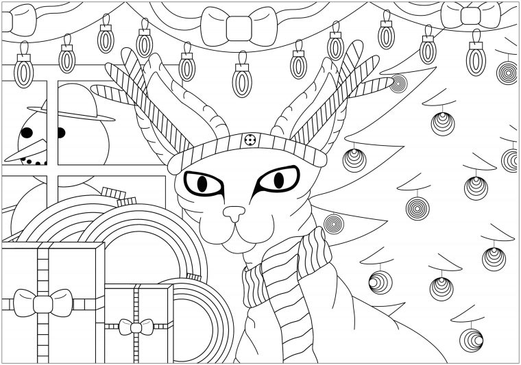 Chat Sphinx De Noël – Coloriages De Noël – Coloriages Pour avec Coloriage De Chat De Noel