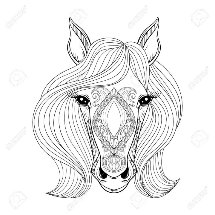 Cheval Vector. Coloriage Avec Le Visage De Cheval Zentangled. Hand Drawn  Modelée Tête De Cheval Avec Des Poils, Cheval Artistiquement Décoratif Pour encequiconcerne Visage À Colorier