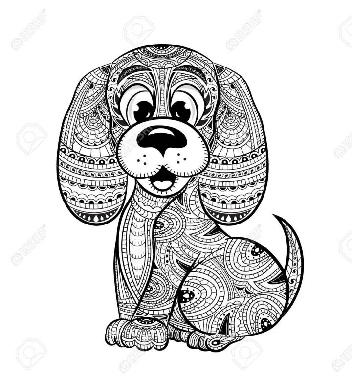 Chien Anti-Stress Livre De Coloriage Pour Les Adultes. Main Noir Et Blanc  Dessiné. Doodle Imprimer Avec Des Motifs Ethniques. dedans Dessin A Imprimer Pour Adulte