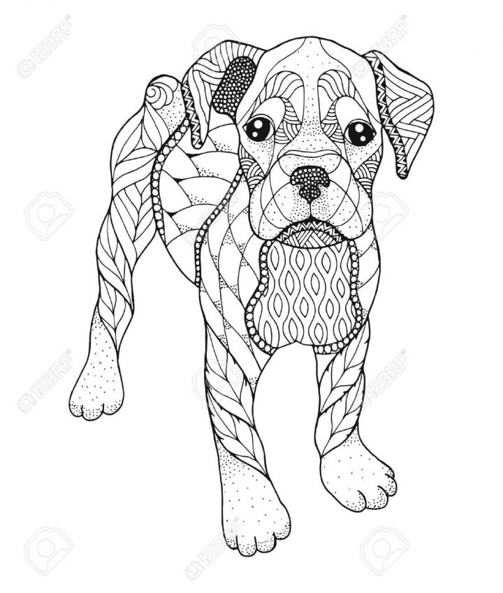 Chien Boxer En Style Pointillé. Illustration Vectorielle Livre De Coloriage  Anti-Stress Pour Adultes Et Enfants. Imprimer Pour Les T-Shirts. concernant Coloriage De Chiot A Imprimer