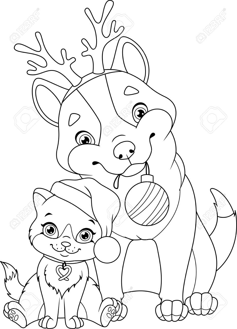 Chien De Noël Avec Chat Coloriage à Coloriage De Chat De Noel