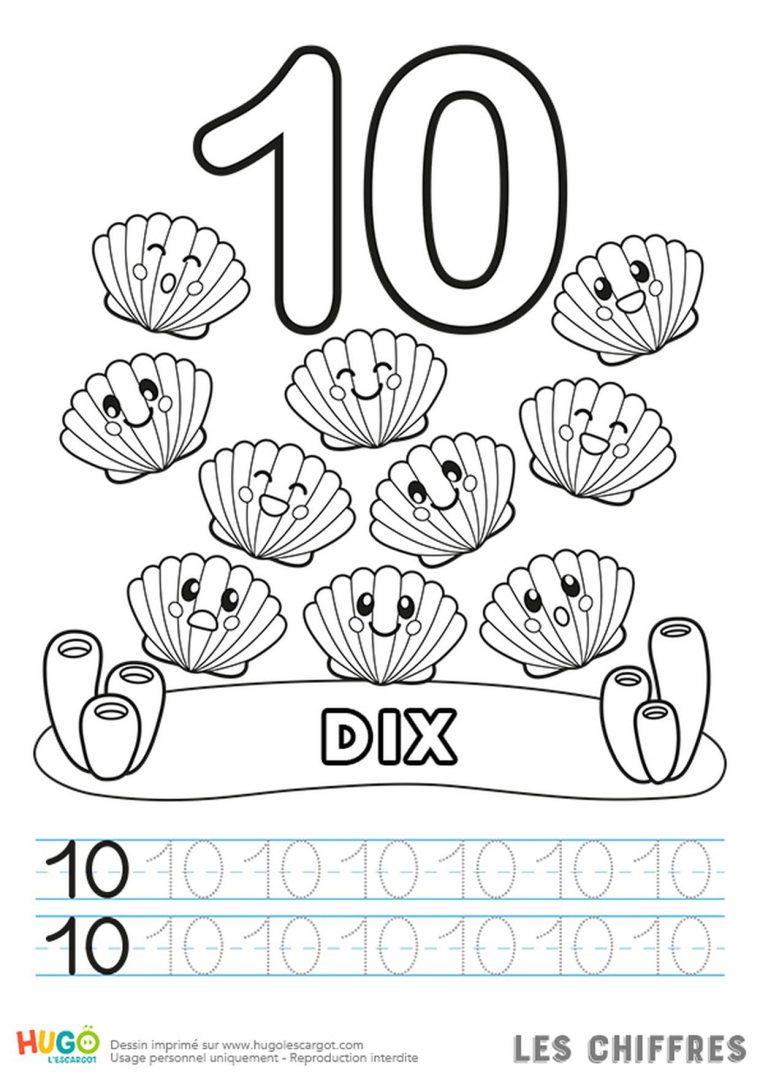 Chiffre 10, Les Coquilles Saint-Jacques serapportantà Coloriage Chiffres 1 À 10