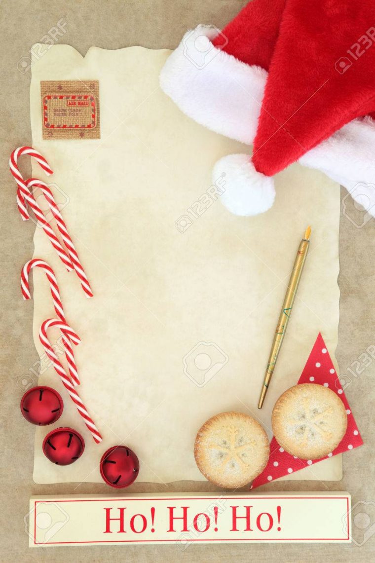 Christmas Eve Letter To Santa With Ho Ho Ho Sign, Red Hat, Pen,.. serapportantà Papier Lettre De Noel