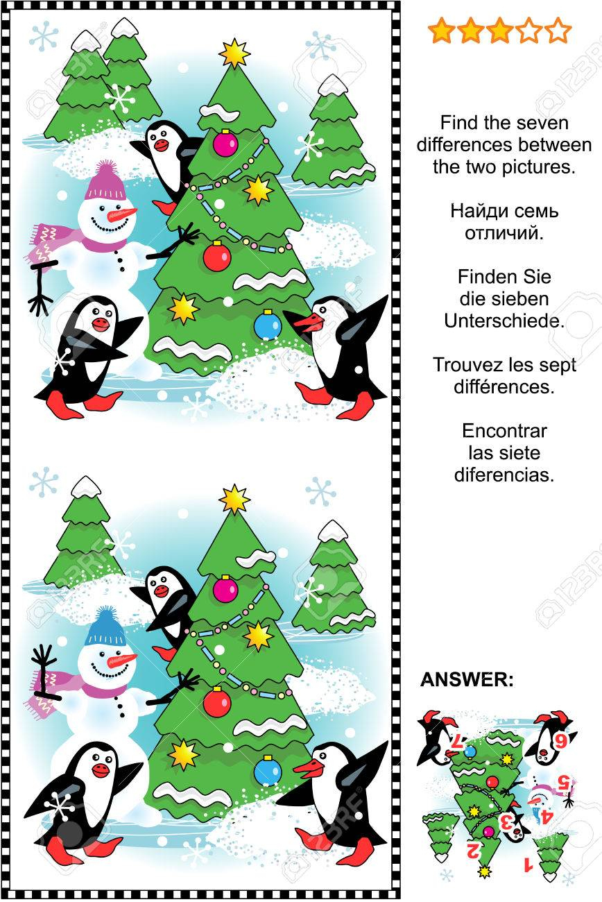 Christmas Winter Or New Year Themed Visual Puzzle: Find The Seven.. tout Rebus Noel