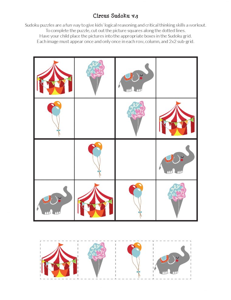 Circus Sudoku {Free Printables} | Sudoku Puzzles, Preschool serapportantà Sudoku Junior À Imprimer