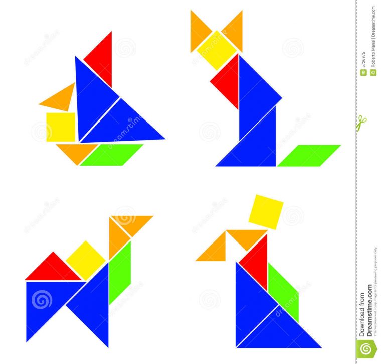 Classic Tangram – Various Compositions Stock Illustration à Tangram Chat