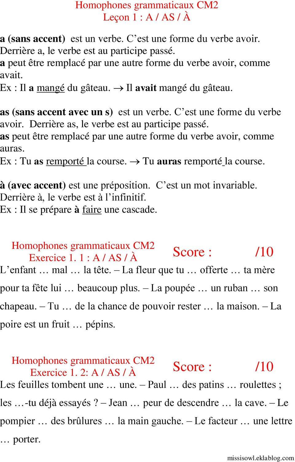 Cm2. Les Homophones Grammaticaux. Exercices - Pdf destiné Exercice Cm2 Gratuit