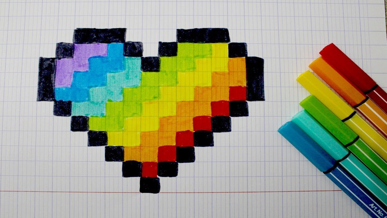 Coeur Arc-En-Ciel En Pixel Art à Modele Dessin Pixel