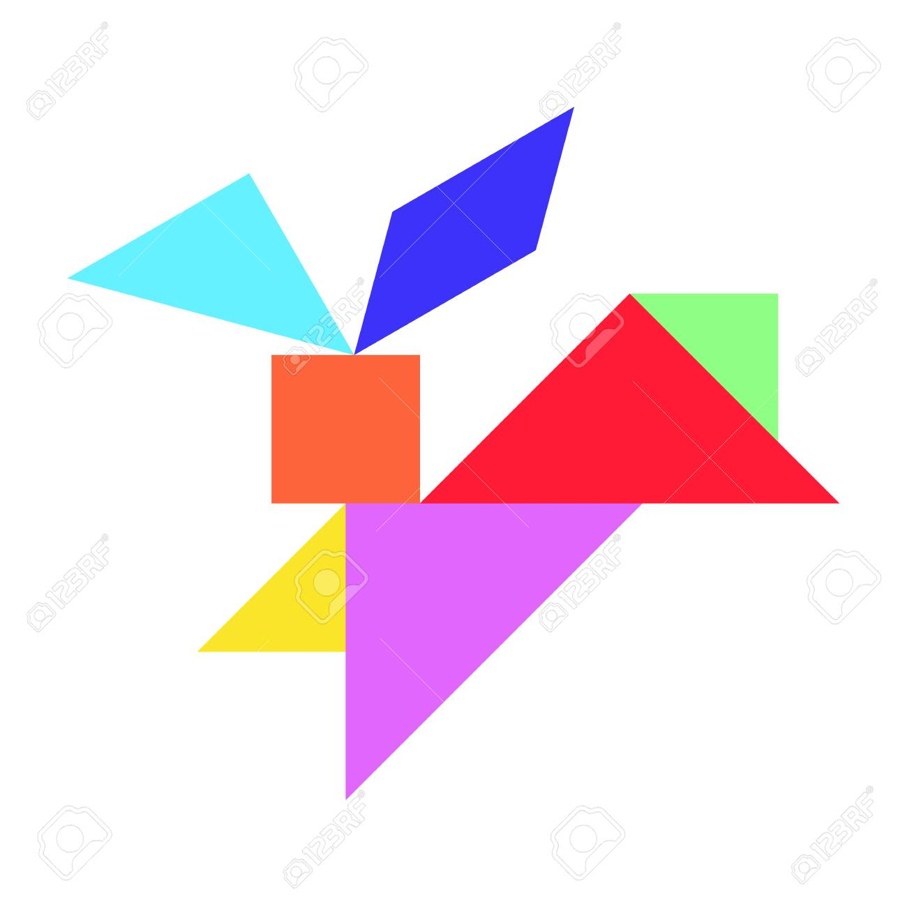 Color Tangram Puzzle In Rabbit Shape On White Background (Vector) pour Tangram Lapin 